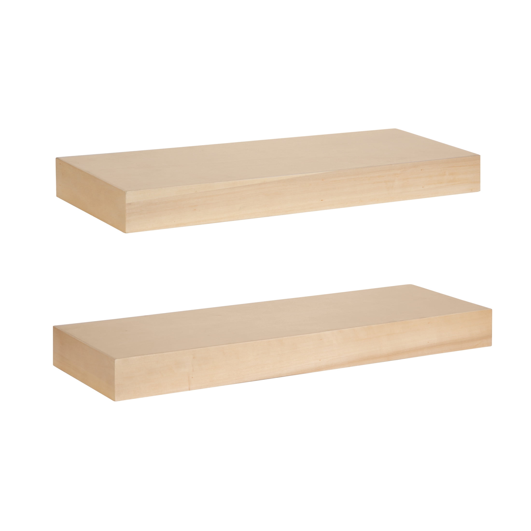 Kate and Laurel Havlock Modern Natural Floating Shelves, Set of 2, 24 x 8, Natural Wood, Mid-Century Functional Bathroom and Kitchen Shelves for Dorm Storage or Apartment Decor