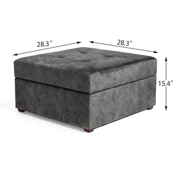 Fabric Storage Ottoman, 28.3" Large Square Ottoman Coffee Table with Storage, Upholstered Oversized Ottoman for Living Room (Dark Gray)