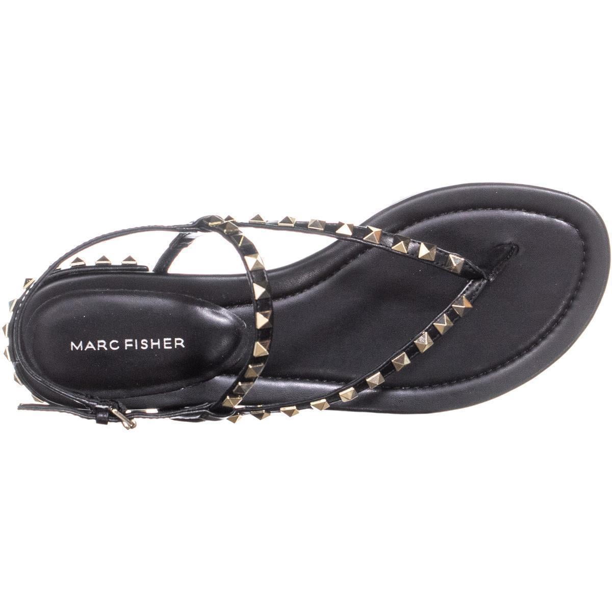 Womens Marc Fisher Pamali Studded Flat Sandals Black 5.5 US