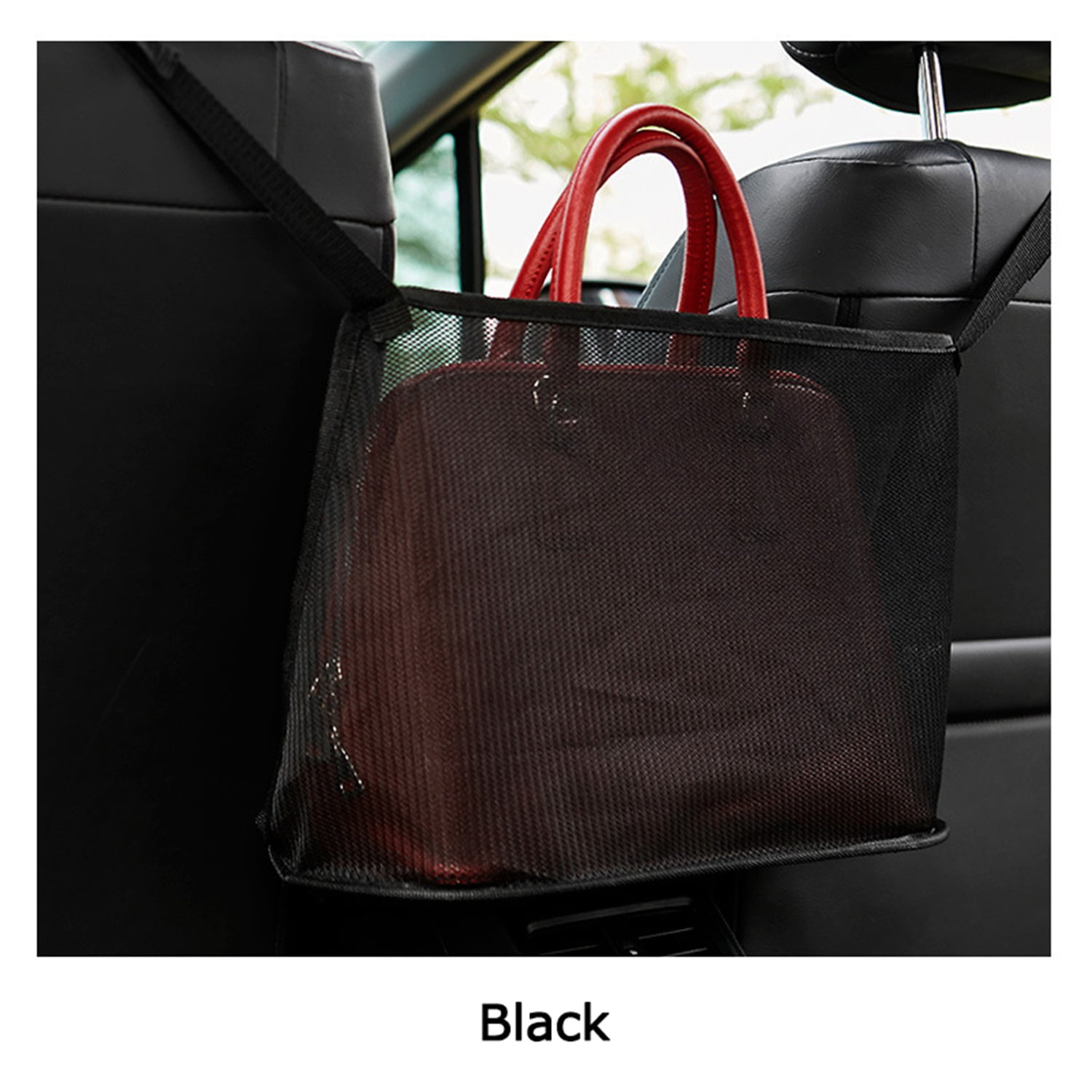 Handbag Holder Attaches to Headrest Handbag Holder for Car Car Net Pocket Handbag Holder Driver Storage Netting Pouch Car Hooks for Purses and Bags Front Seat Black 