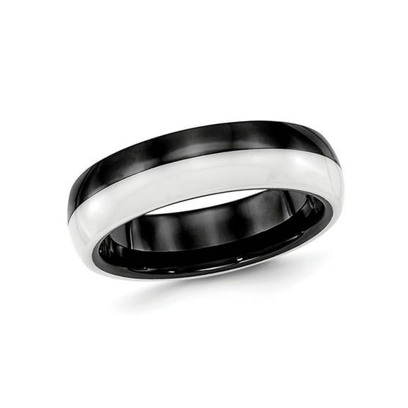 Gem & Harmony Men or Ladies Black and White Ceramic Wedding Band Ring 6mm for Men