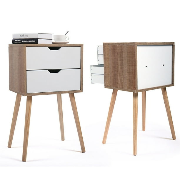 Kadyn Bedside Table for Bedroom, Mid Century Modern Side Table with 2