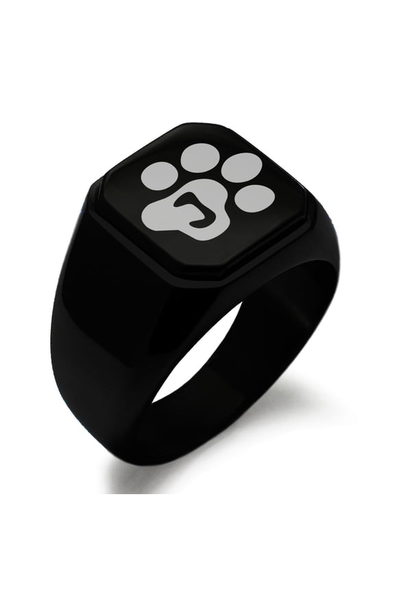 Stainless Steel Letter J Initial Cat Dog Paws Monogram Engraved Engraved Square Flat Top Biker Style Polished Signet Ring