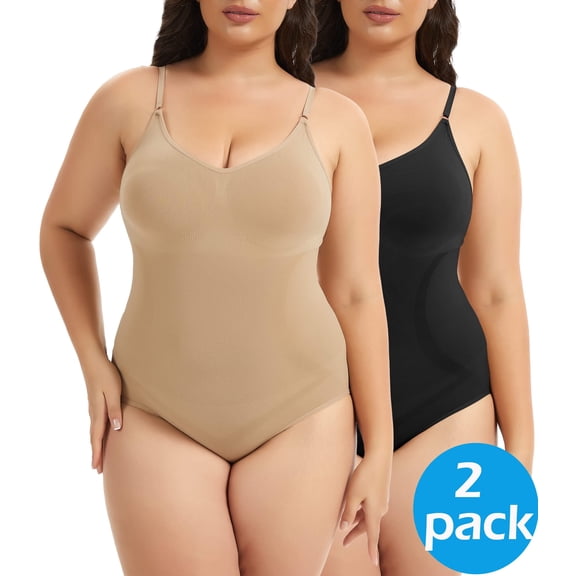 MANIFIQUE 2 Packs Plus Size Shapewear Bodysuit for Women Tummy Control Body Shaper Snatched Waist Body Suit