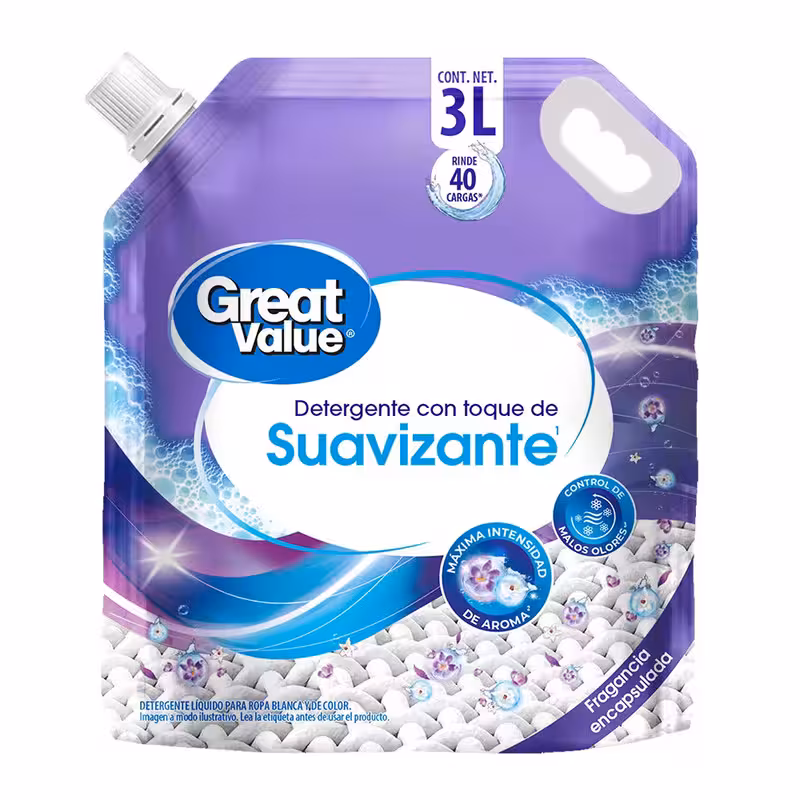 Detergente Liquido con toque de suavizante Great Value 3 litros Doy Pack