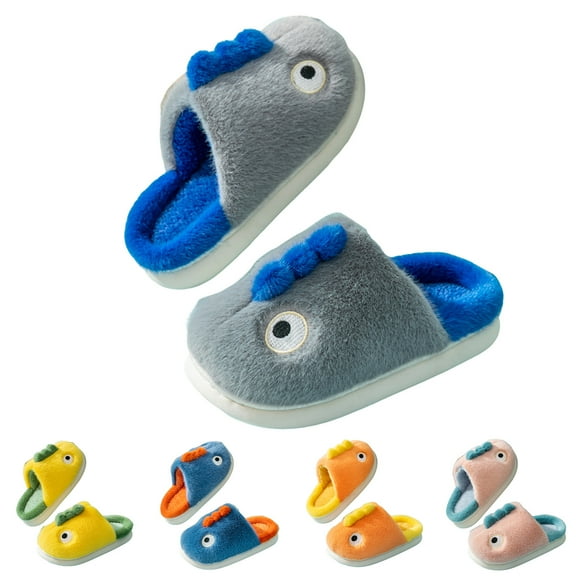 Dakaela Boys Girls Shark Slippers Toddler Cute Plush Winter House Shoes Kids Bedroom Fuzzy Slides 4-12Y