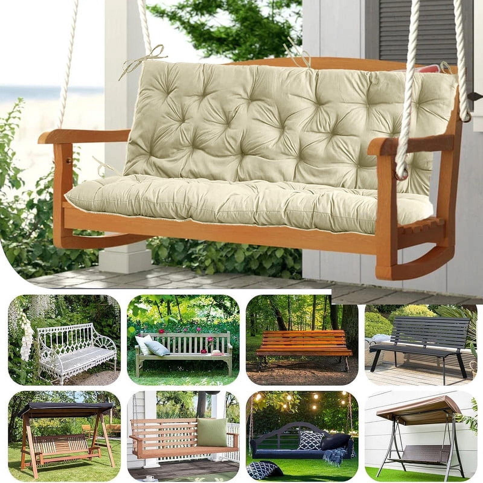 Outdoor swing cushions bench cushion, Waterproof Porch swing replacement cushions for outdoor furniture, 4" thick Bench Cushion for Backyard, Patio, Lawn（Beige white 40×60in）