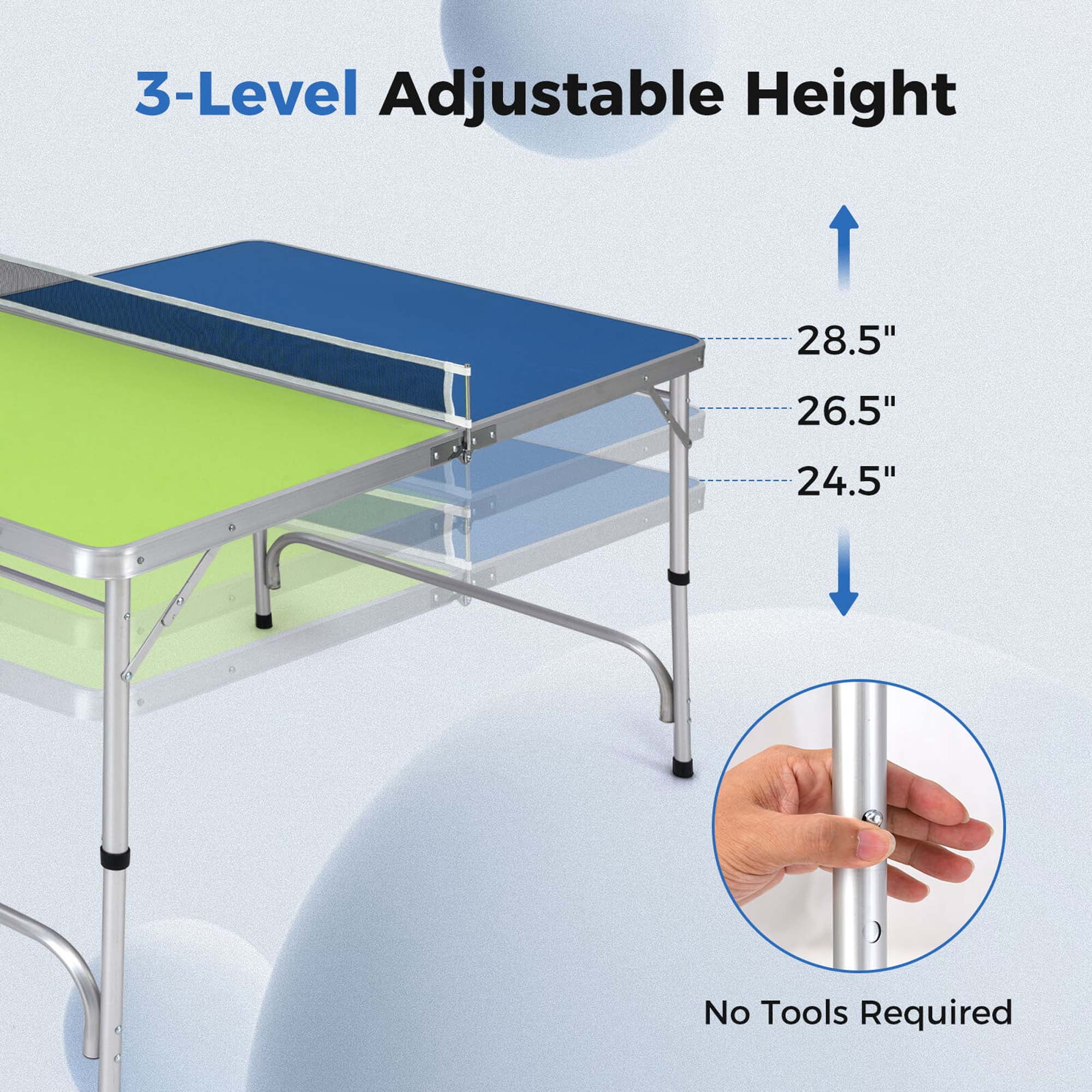 Costway 47" x 30" Mini Table Tennis Table with Adjustable Height for Indoor Outdoor