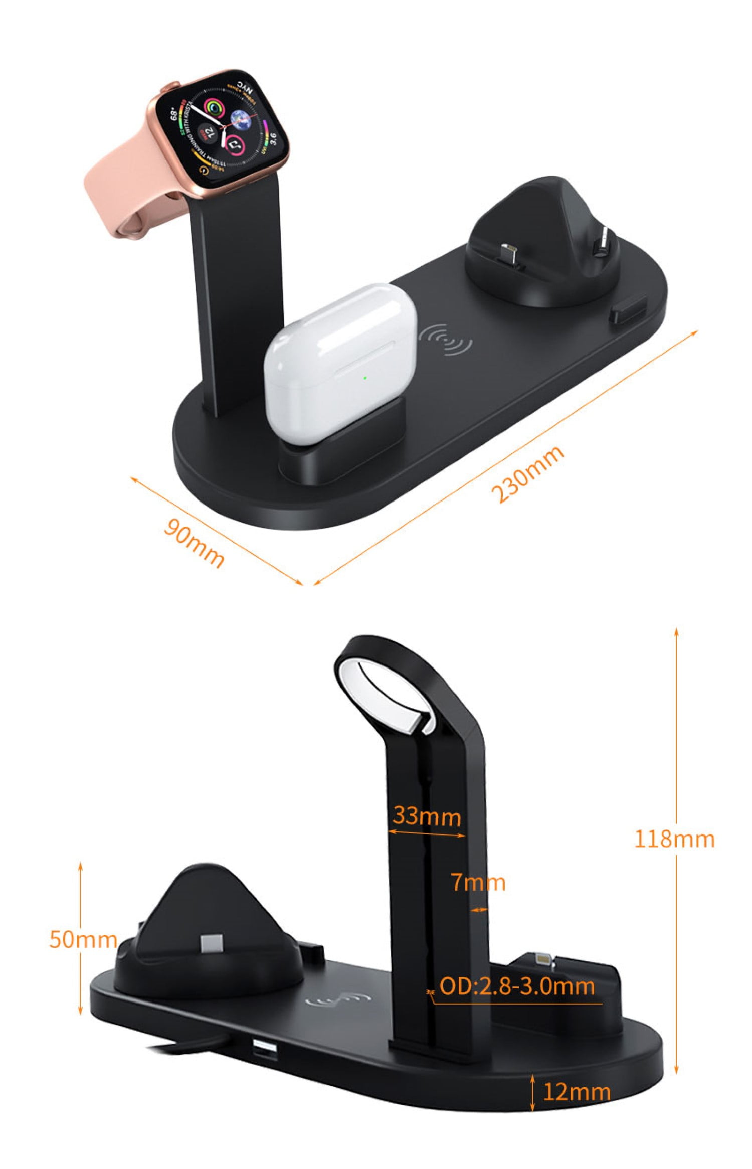 6 in 1 Wireless Charging Station - Multi-Function Charging Dock, Qi 15W Fast Wireless Charger, Compatible with iPhones, Apple Watch, AirPods & Multiple Devices