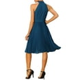 thumbnail image 3 of INSPIRE CHIC Women's Pleated Dress Tie Halter Neck Sleeveless Chiffon Wear-to-Work Midi Dresses XS Navy Blue, 3 of 6