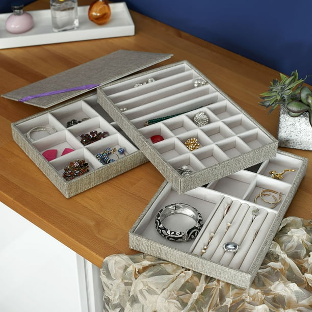 Household Essentials Stackable Jewelry Accessory Organizer Trays Set