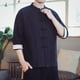 thumbnail image 2 of Camisas De Mezclilla Para Hombre Camiseta de manga corta de algodón con cuello Retro para hombre, ropa Tang, placa con hebilla, camiseta informal de algodón transpirable Hanfu para hombre (Black, XL), 2 of 5