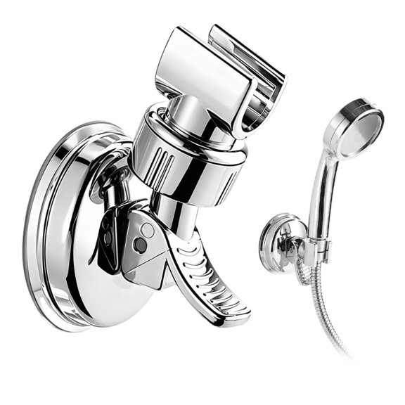 Adjustable No-Drill Shower Head Holder with Removable Suction Cup, Wall Mount Bracket for Smooth Tile, Glass, Marble, and Metal