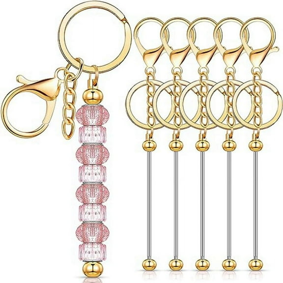 6 Pcs Beadable Keychain Bars Blanks Bead Metal Beaded for DIY Pendant Crafts Jewelry Making,Gold