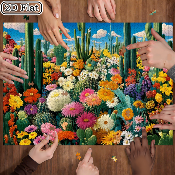 1000pcs 29.4x19.6Cactus Garden 1000pcs Jigsaw Puzzle - Large, Colorful Paper Puzzle for Family Fun - DIY Home Decor Brain Teaser Gift