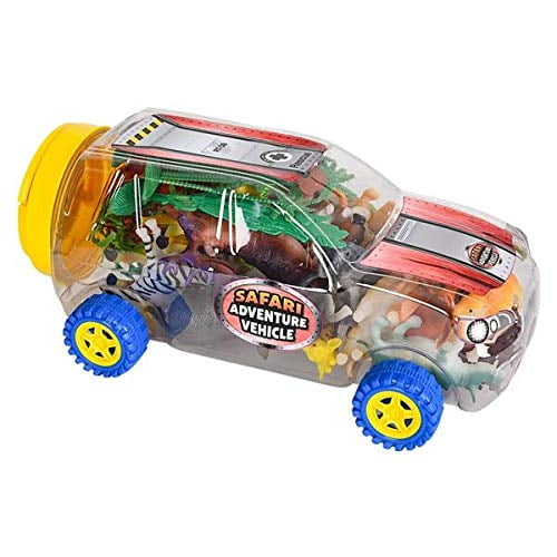 Safari Animals Figurine Toys Set in Clear Vehicle Storage Case 28 Mini