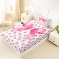 thumbnail image 5 of Erosebridal Pink Watercolor Bow Twin Sheet Sets for Girls, Rose Flower Floral Bedding, 3-Piece, 5 of 6