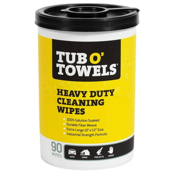 Tub O' Towels TW90 Heavy-Duty 10" x 12" Size Multi-Surface Cleaning Wipes, (10" x 12" wipes) Per Canister, Pack of 1, 90 Count Total