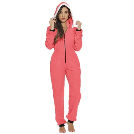 

NECHOLOGY T Shirt Sleepwear Women Patchwork Plush Women Onesie With Pockets Sleeve Zipper Long Jumpsuits Hood Night Sweats Pajamas Pajamas Pink Medium