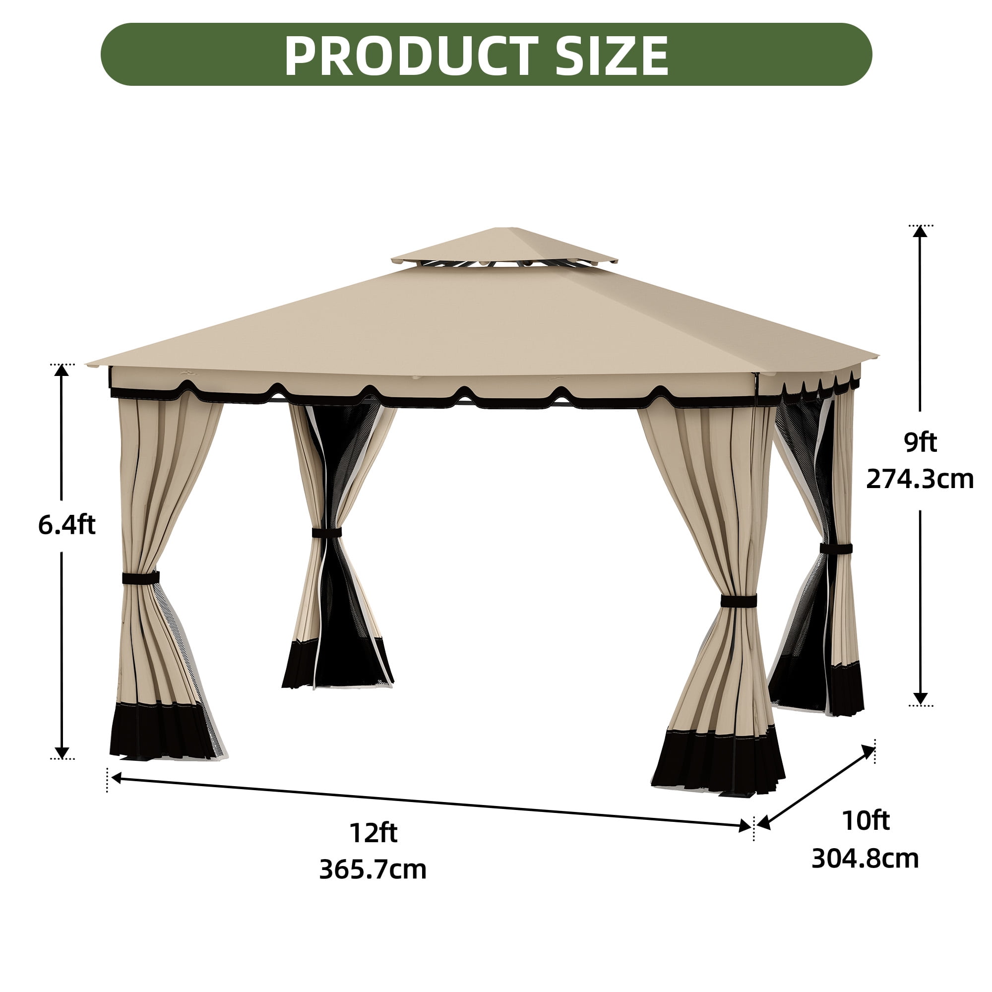 Uforic 10'x12' Outdoor Double Roof Gazebo Patio Tent with Steel Frame