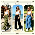 thumbnail image 2 of Women's Elastic Waist Loose Casual Pants, Solid Color Long Trousers with Pockets for Daily Home | TruBelle,Khaki L, 2 of 9