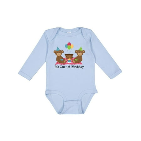 

Inktastic Twins 1st Birthday Bears Gift Baby Boy or Baby Girl Long Sleeve Bodysuit