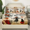 thumbnail image 6 of Halloween Sheets Skeleton Skulls Black Cat Decor Bed Sheets Set Halloween Castle Pumpkin Scarecrow Sheet Set Flowers Butterfly Bat Gothic Decor Bedding Set With 2 Pillowcases, Queen, 6 of 6
