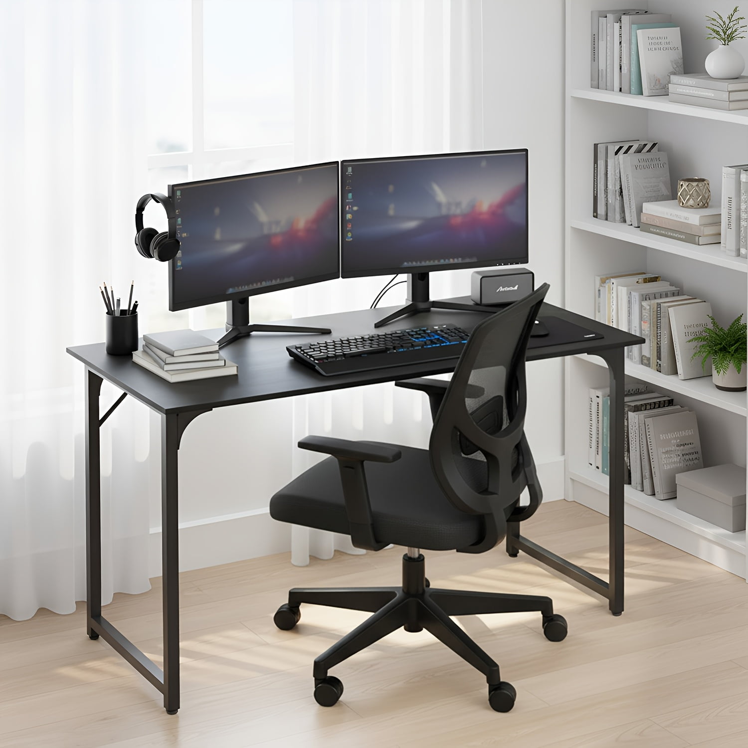 39-inch Black Computer Desk, Home/Office/Study/Workstation, Modern PC/Laptop Sturdy and Easy-to-Use Gaming Desk with Metal Frame