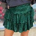 thumbnail image 7 of Women Sequin Skirt Sparkly Cute High Waist Ruffle Flowy Shiny Glitter Mini Short Skirts Pleated Club Party Skirt, 7 of 7