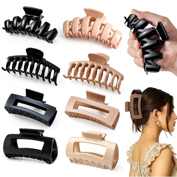 LAPTOM MAX 8-Pack Cloud Hair Claw Clips for Women, 4 Inch Soft Silicone Hair Clips, Strong Hold Non-Slip for Thick, Curly and Thin Hair, Black and Neutral Colors