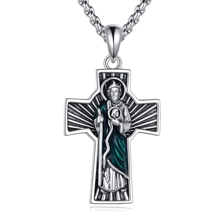 YAFEINI Saint Judas Tadeo 925 Sterling Silver Necklace Cross Crucifix Pendant Jewelry Gift for Women Men