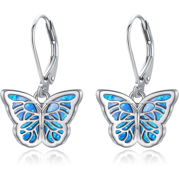 JUSORA Butterfly Earrings 925 Sterling Silver Butterfly Dangle Drop Leverback Earrings Animals Jewelry Gifts for Women
