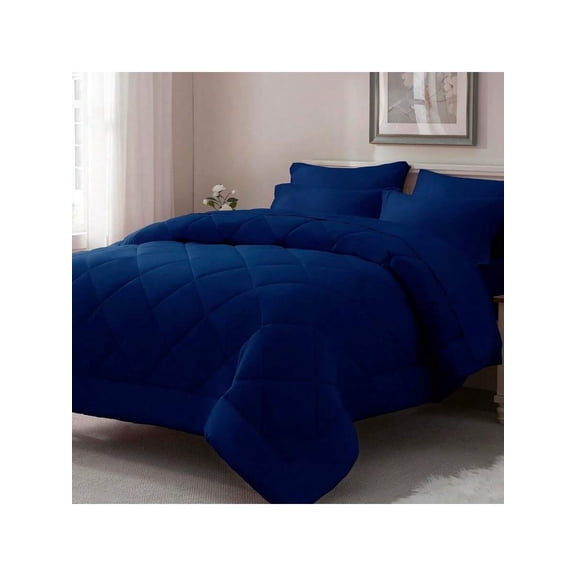Queen Comforter Set Navy 7 Pieces Bed In A Bag Queen Size Bed Set All Seasons Ultra Soft Dark Blue Bedding Sets With Comforter Flat Sheet Fitted Sheet Pillowcases And Pillow Shams