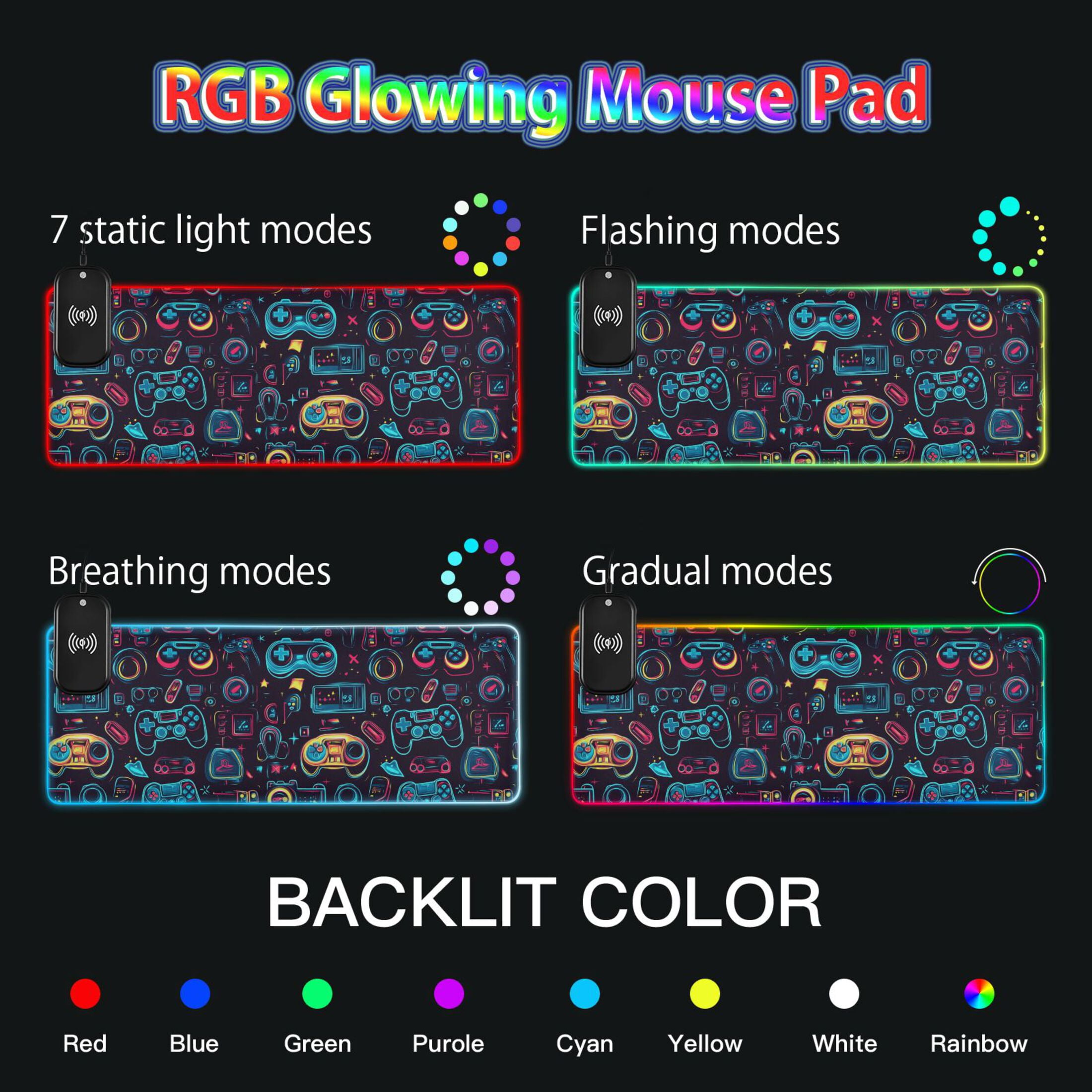 RGB Gaming Mouse Pad 15W Wireless Charging Large Waterproof Desk Mat 13 Light Modes Mousepad 31.5x11.8 Neon Game Controllers