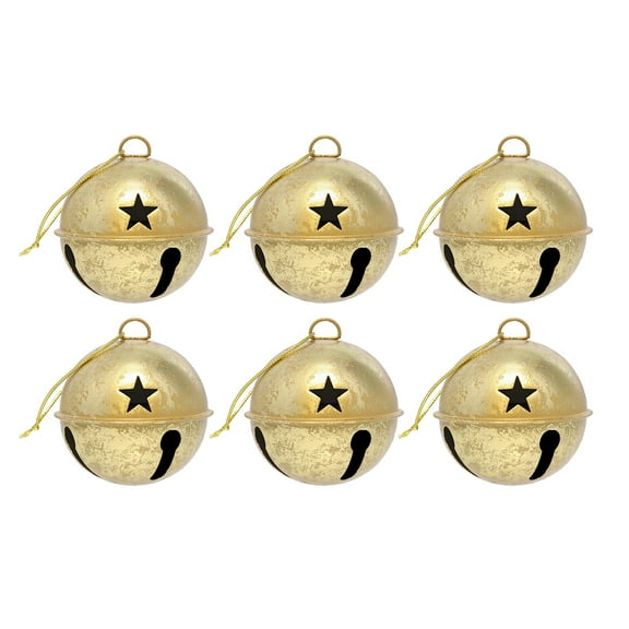 Haute Decor Large Jingle Bell Ornaments - 6 Pack - Gold Foil