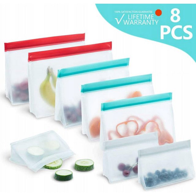 Bolsas de sándwich reutilizables, 10 bolsas de almacenamiento sin BPA (15, 3x10, 5x5, 1cm4 piezas) (20, 3x14, 5x5, 1cm4 piezas) Bolsas ecológicas súper gruesas a prueba de fugas para organizadores de casilleros de alimentos ER