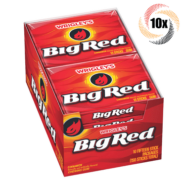 Full Box 10x Packs Wrigley's Big Red Slim Pack Gum | 15 Sticks Per Pack