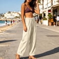 thumbnail image 5 of CHGBMOK Womens Cotton Linen Pants Baggy Boho Casual Palazzo Pants Wide Leg Long Lounge Trousers with Pockets, 5 of 6