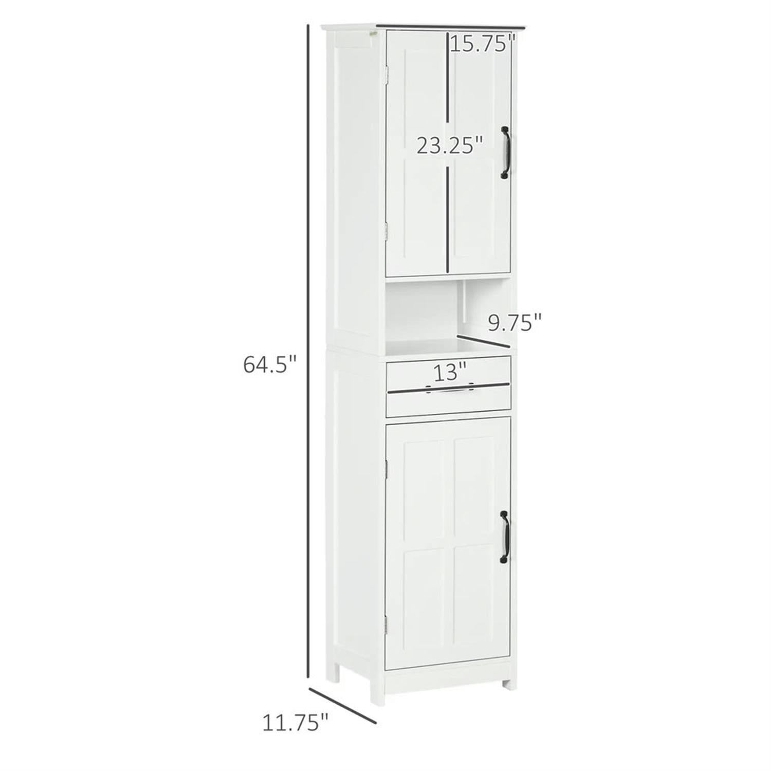 Demi Bonn 64" Tall Bathroom Storage Cabinet, Freestanding Cabinet with Drawer and Adjustable Shelves for Living Room, Kitchen, Dining Room, Office, White