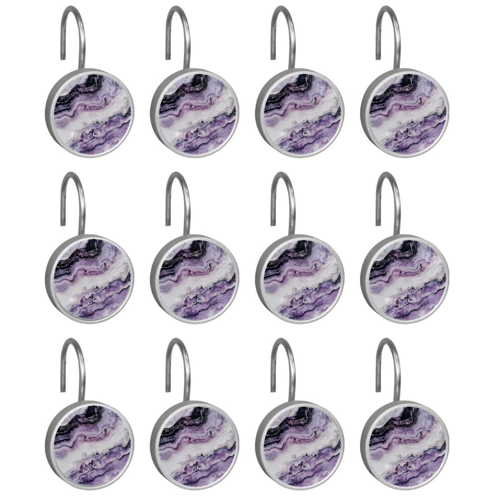 HemaKayy 12 Pcs Shower Curtain Hooks Bathroom Decorative Accessories Purple Lilac Marble