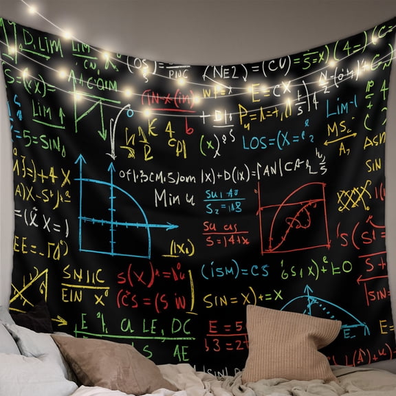 Math Formula Geometric Small Tapestry for Bedroom Wall Hanging Tapestry, Modern Art Black Yellow Ceiling Backdrop Tapestries Poster Blanket Wall Decor for Teens Room Living Room Dorm 23" x 28"