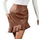 thumbnail image 1 of Falda corta de color liso para mujer: cintura alta elástica, fruncido en la parte delantera, dobladillo asimétrico, poliéster, tallas S-XXL, adecuada para fiestas y para el día a día, 1 of 7