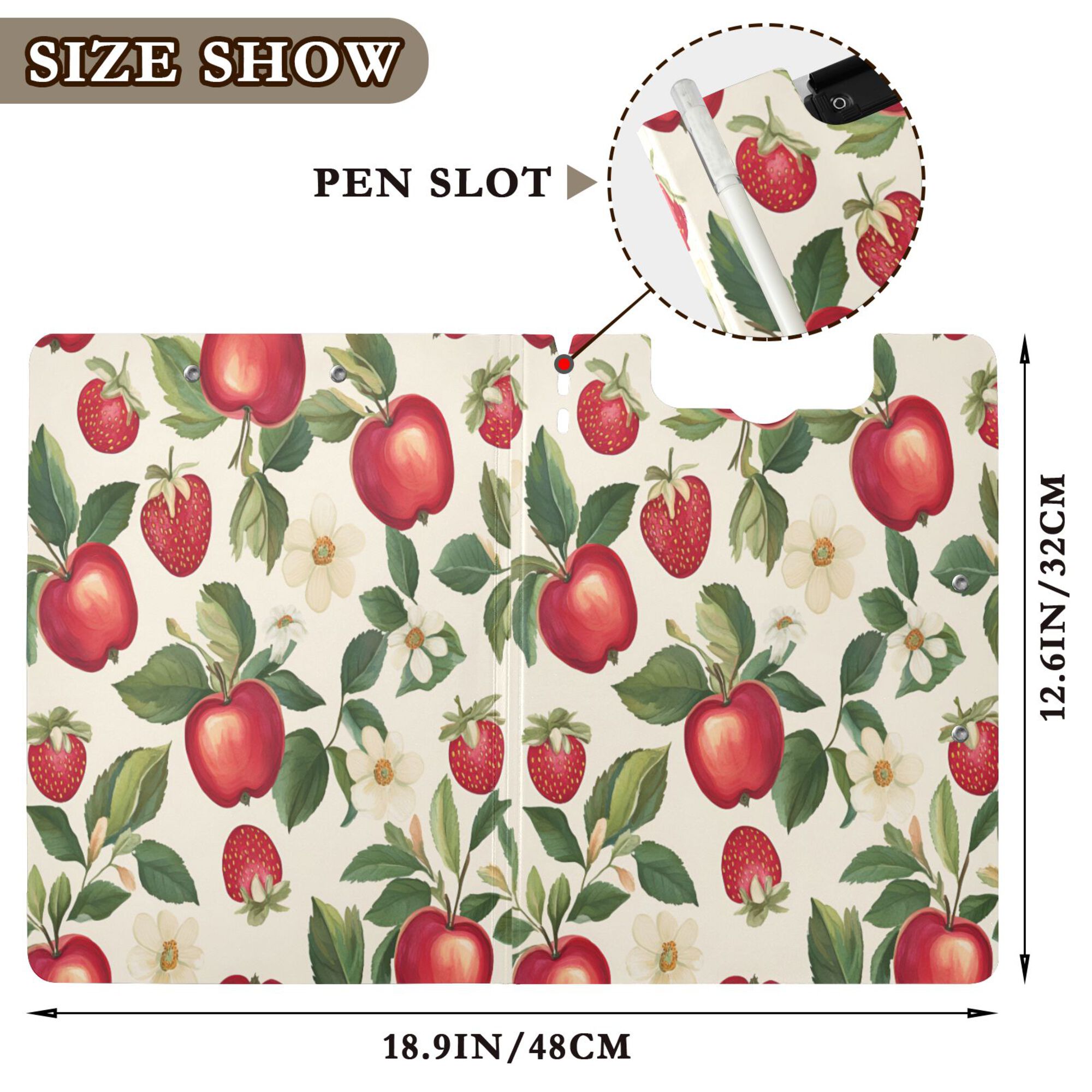 FORMRS A4 Clipboard Folder with Pen Holder Horizontal Foldable School Office Binder, Apple Leaves Pattern