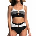 thumbnail image 2 of Herseas Women's 2 Piece Colorblock Bikini Sets Oval Metal Cutout Swimsuit High Waisted Beach Summer Swim Bathing Suits (XL, Black), 2 of 7