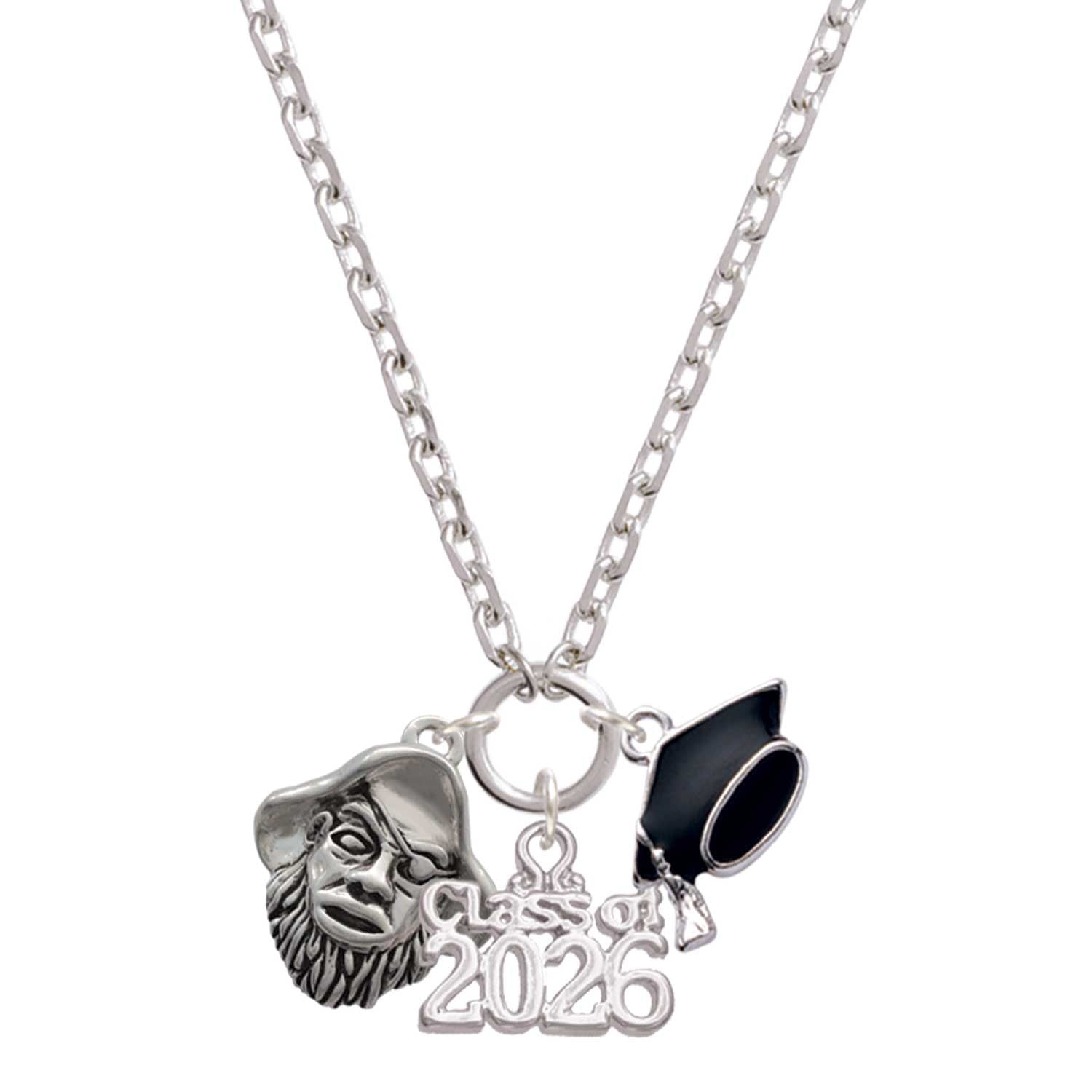 Delight Jewelry Silver-tone Large Pirate - Mascot - Class of 2026 Graduation Zoey Charm Necklace, 28"