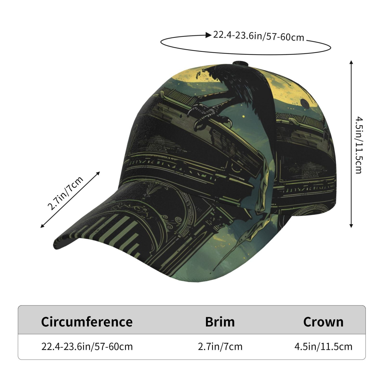 MoonNight Sky Crow Berretto Baseball Unisex Regolabile - Cotone Poliestere - Cappellino Sportivo
