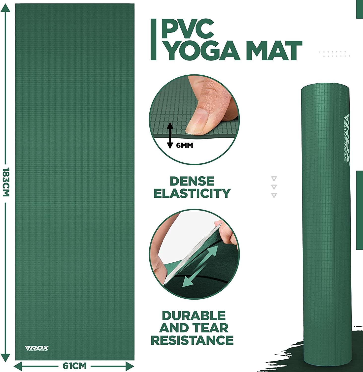 RDX Yoga Mat 6mm Thick with Straps and Carry bag, REACH RoHS Certified, 6P Latex Free, Eco Friendly Open Cell Non Slip Mats for Men Women, 183 x 61CM