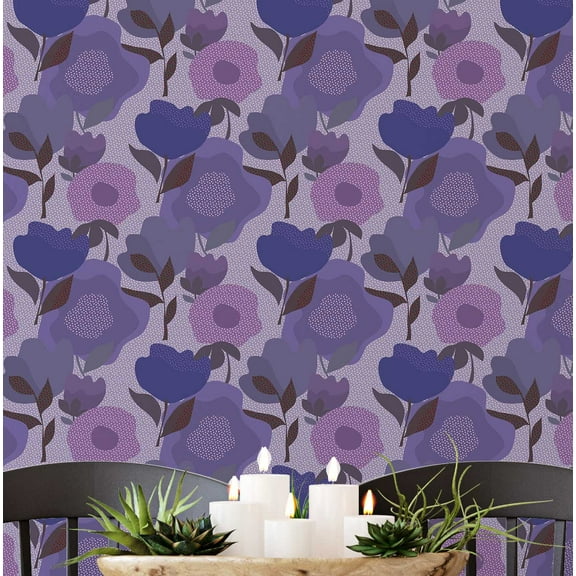 S4Sassy Removable Nature-Inspired Waterproof Wall Wrap, Finish Wallcover, Modern Bold Roses Contact Paper For Walls, Cabinets, Dresser, Self Adhesive Vinyl Wallpaper Roll - Purple (25"X 120")