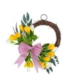 thumbnail image 2 of YingYouFu Spring Artificial Tulip Bow Wreath, Home Decoration Door Hanger Ornament, Faux Flower Rattan Wreath for Wall Hanging Front Door Garden Entryway Yellow, 2 of 6