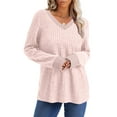 thumbnail image 7 of Wyobmus Womens Lightweight Sweaters Fall Long Sleeve Ribbed Crew Neck Tunics Fall Winter Business Casual Pullover Shirts Pink, 7 of 7